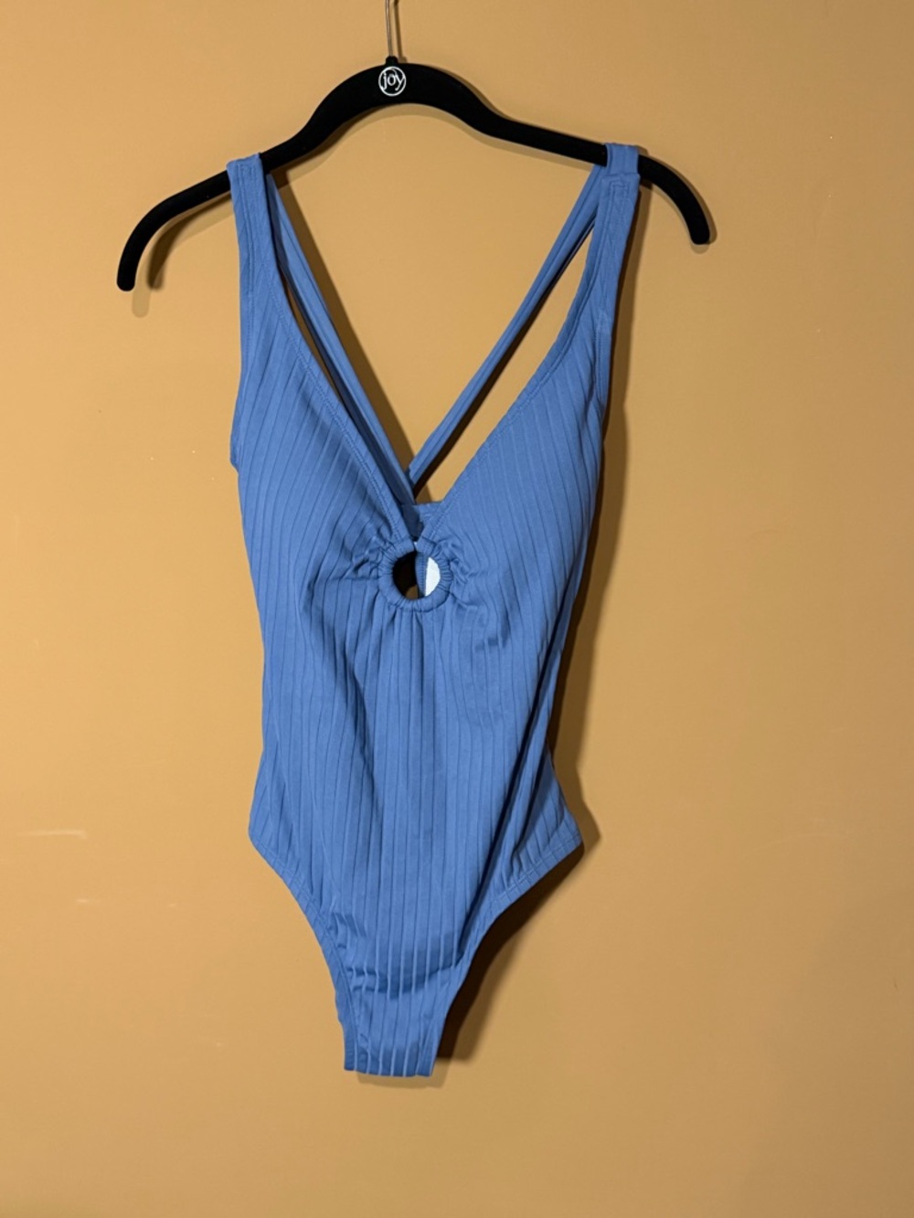 Kona Sol Blue Ribbed One-Piece Swimsuit with Front Keyhole